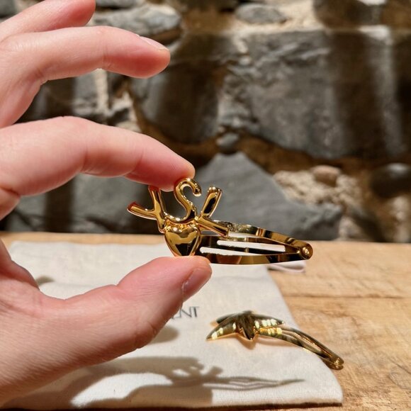 Saint Laurent Gold-Tone YSL Cassandre Set of 2 Hair Clips - Picture 2 of 9